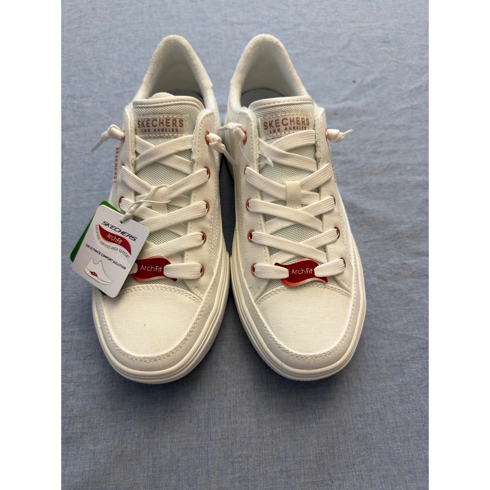 Skechers Arch Fit Arcade Meet Ya There White Canvas Sneakers 177190 Womens 8.5
